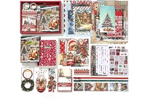 Koqye Christmas Scrapbook Kit - 157-Piece DIY Craft Supplies for Holiday Cards, Journals & Gifts Includes Notebook, Washi Tape, Stickers & More (Merry Christmas and New Year)