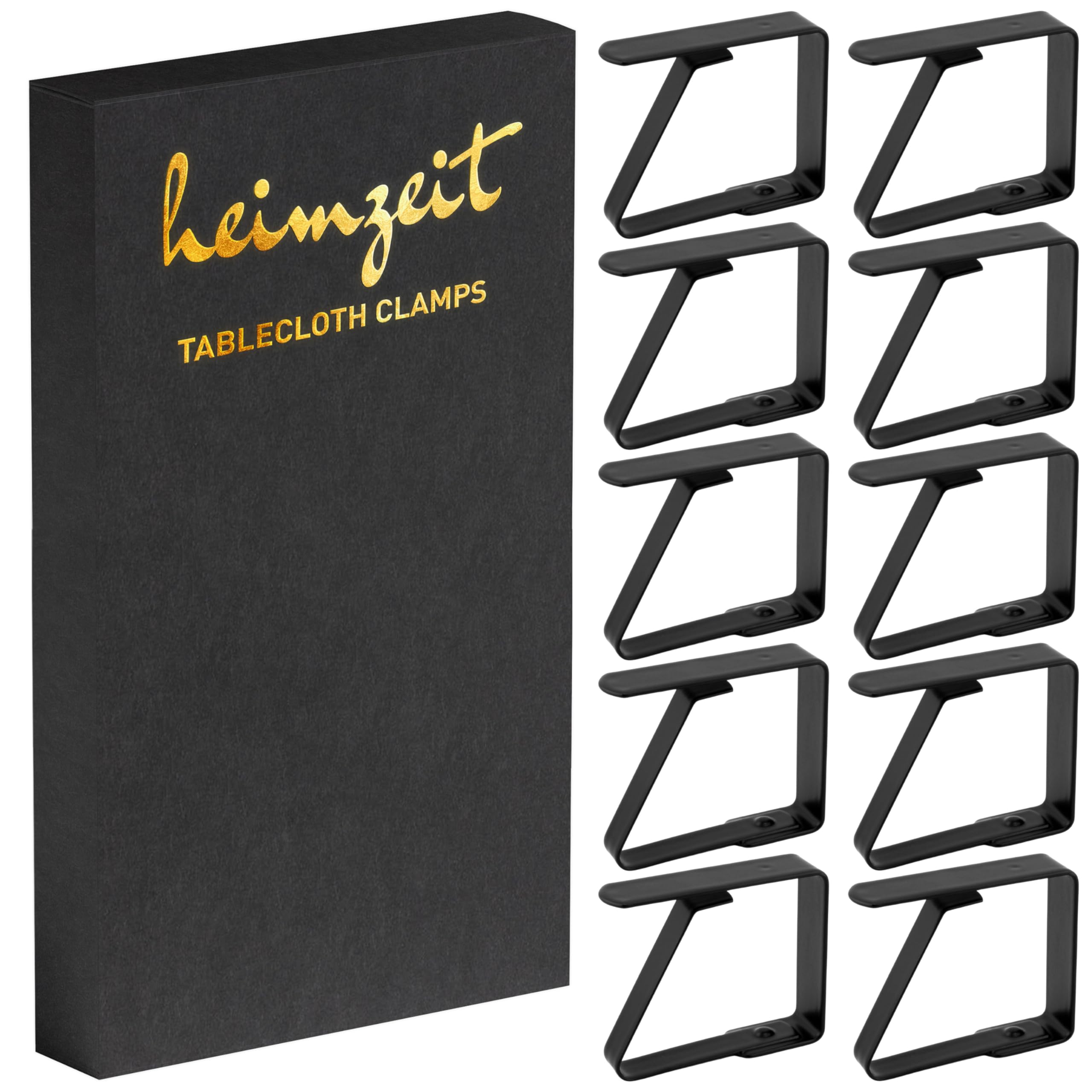 heimzeit Tablecloth Clips made of Stainless Steel [10 Pieces, 4 cm] Color: Black, Table Cloth Holders for Outdoor and Indoor Use, For Tables with a max Thickness of 3 cm