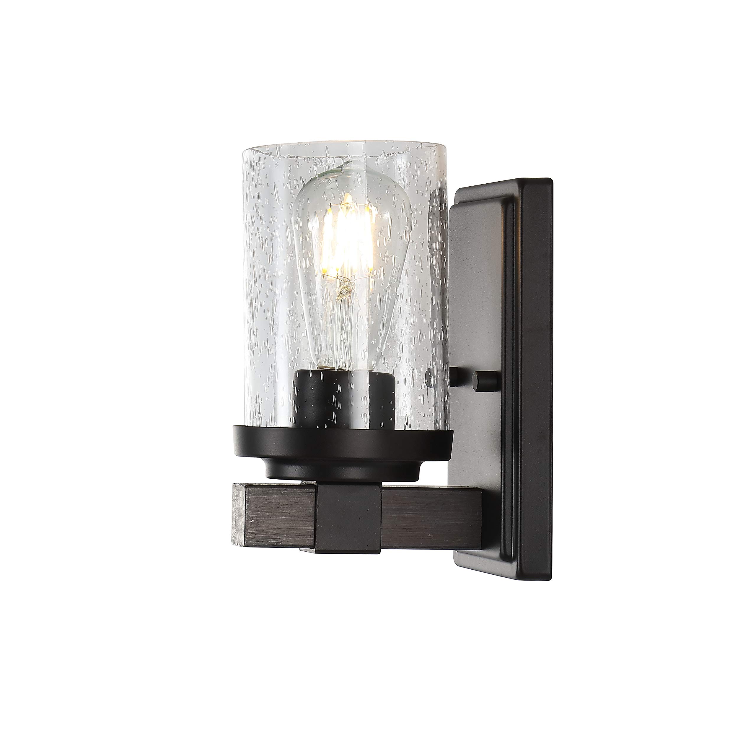 Photo 1 of JONATHAN Y JYL7507A Bungalow 4.5" 1 Iron/Seeded Glass Rustic Farmhouse Vanity Light, Oil Rubbed Bronze 2700K LED 4W Bulb for Bedroom Livingroom Bathroom Hallway, 1 Bulb