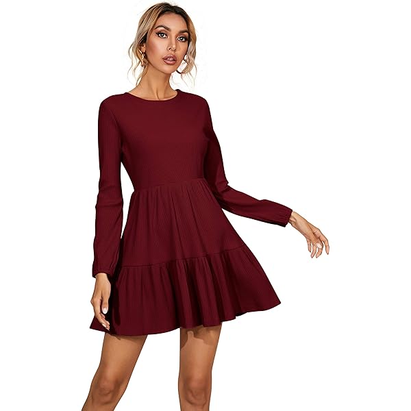 Women's Balloon Sleeve Knitwear Blouson Dress Tie Front Off