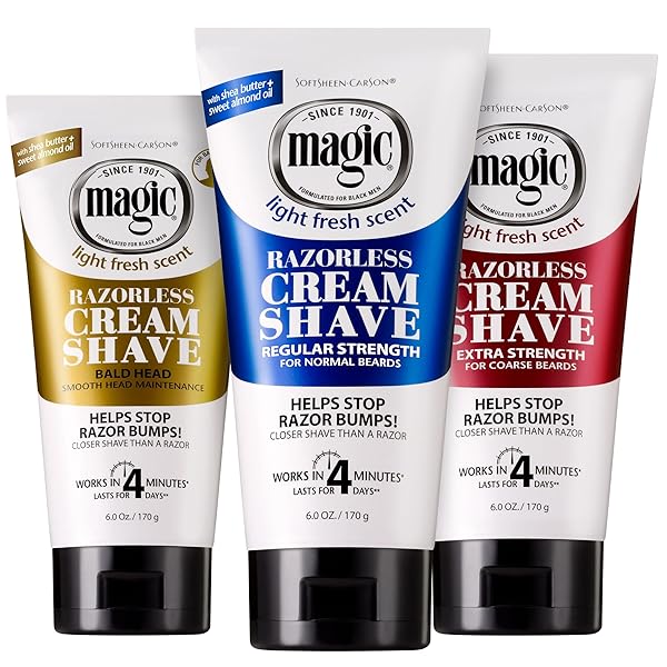 SOFTSHEEN-CARSON MAGIC RAZORLESS SHAVING CREAM, HAIR REMOVAL CREAM FOR BODY HAIR, REGULAR STRENGTH DEPILATORY CREAM, WORKS IN 4 MINUTES FOR NORMAL HAIR, 6 OZ