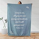 Scripture Blanket Soft Prayer Blankets with God's Promise from Matthew 11:28 - Bluish Gray 50"x65" Inspirational Bedspread - Lightweight Flannel Fleece Bible Verse