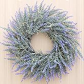 HUZIYAHAN Winter Spring Summer Wreath Lavender Purple Wreath for Front Door, 22Inch Artificial All Seasons Lavender Wreaths for Indoor Outdoor Wall Window Porch Rustic Home Farmhouse Decorations