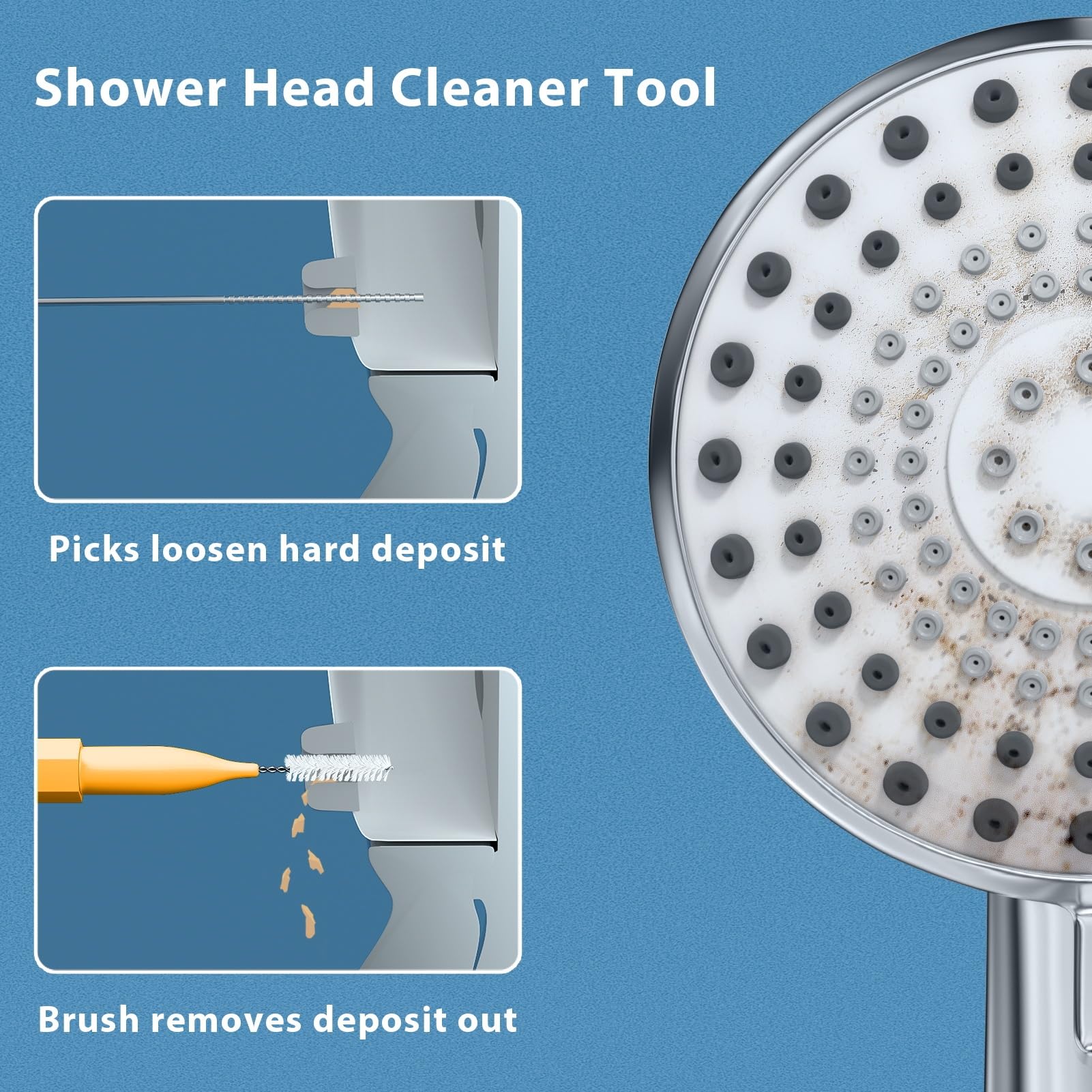 Multiplesize Shower Head Cleaner Tool, Shower Head Cleaning Brushes Small Hole, Showerhead Cleaner Picks Unclogging Tiny Nozzle Little Gaps 3D Printer Opening, Orange