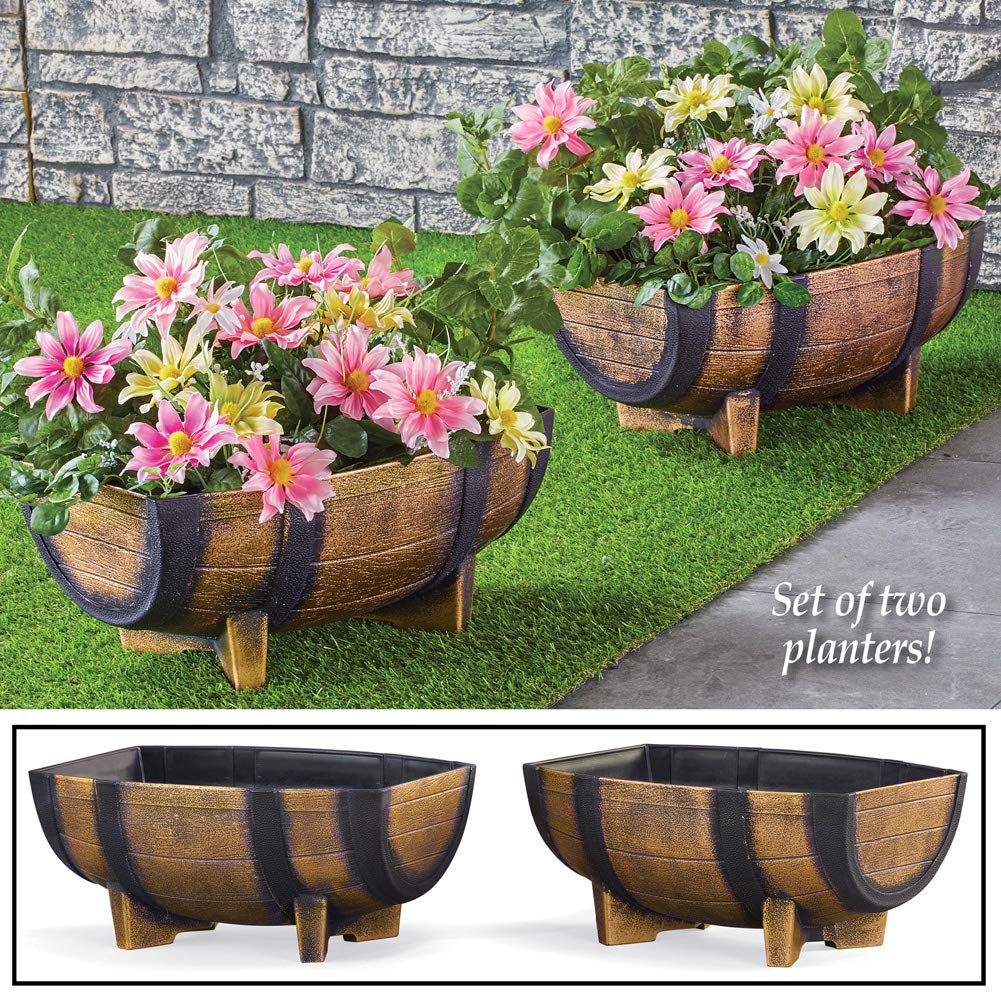 Planters Rustic Half Barrel Planters Set of 2 Weather Resistant