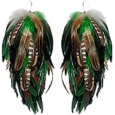 Green Feather Chandelier Earrings, Boho Statement Dangle for Women, Lightweight Handmade Festival & Party Jewelry, Gift for Her