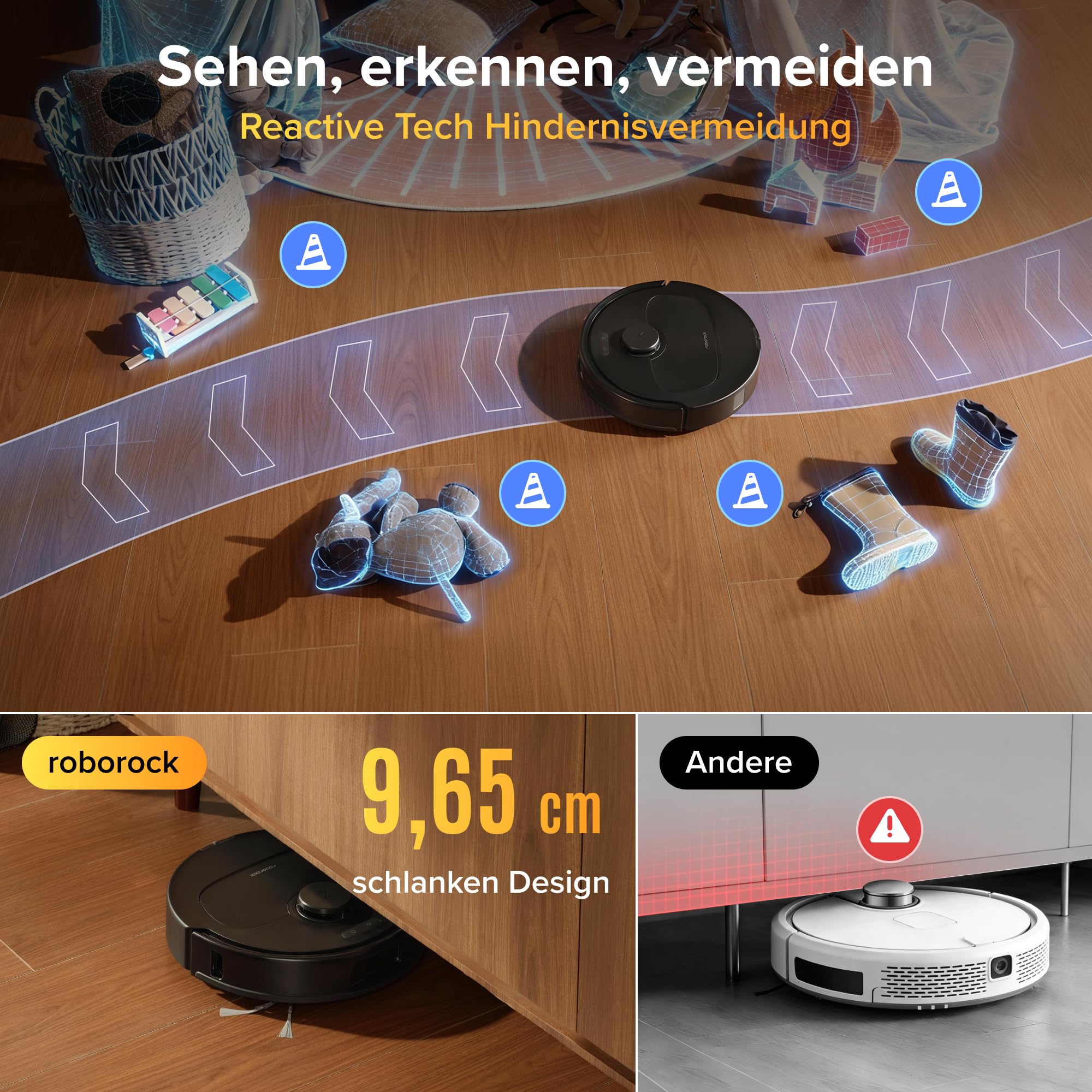 roborock Qrevo S Pro Set Saugroboter mit Wischfunktion, verbessert von QV 35A, 18.500 Pa Saugkraft, 75 °C Heißwasser-Moppreinigung, Anti-Tangle System, Hindernisvermeidung, All-in-One Dock (Schwarz) 6