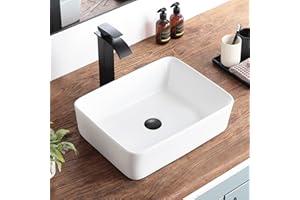 KDKSC Vessel Sink 19"x15" Rectangular Bathroom Sink 19 Inch White Porcelain Ceramic Bathroom Vessel Vanity Sinks Art Basin