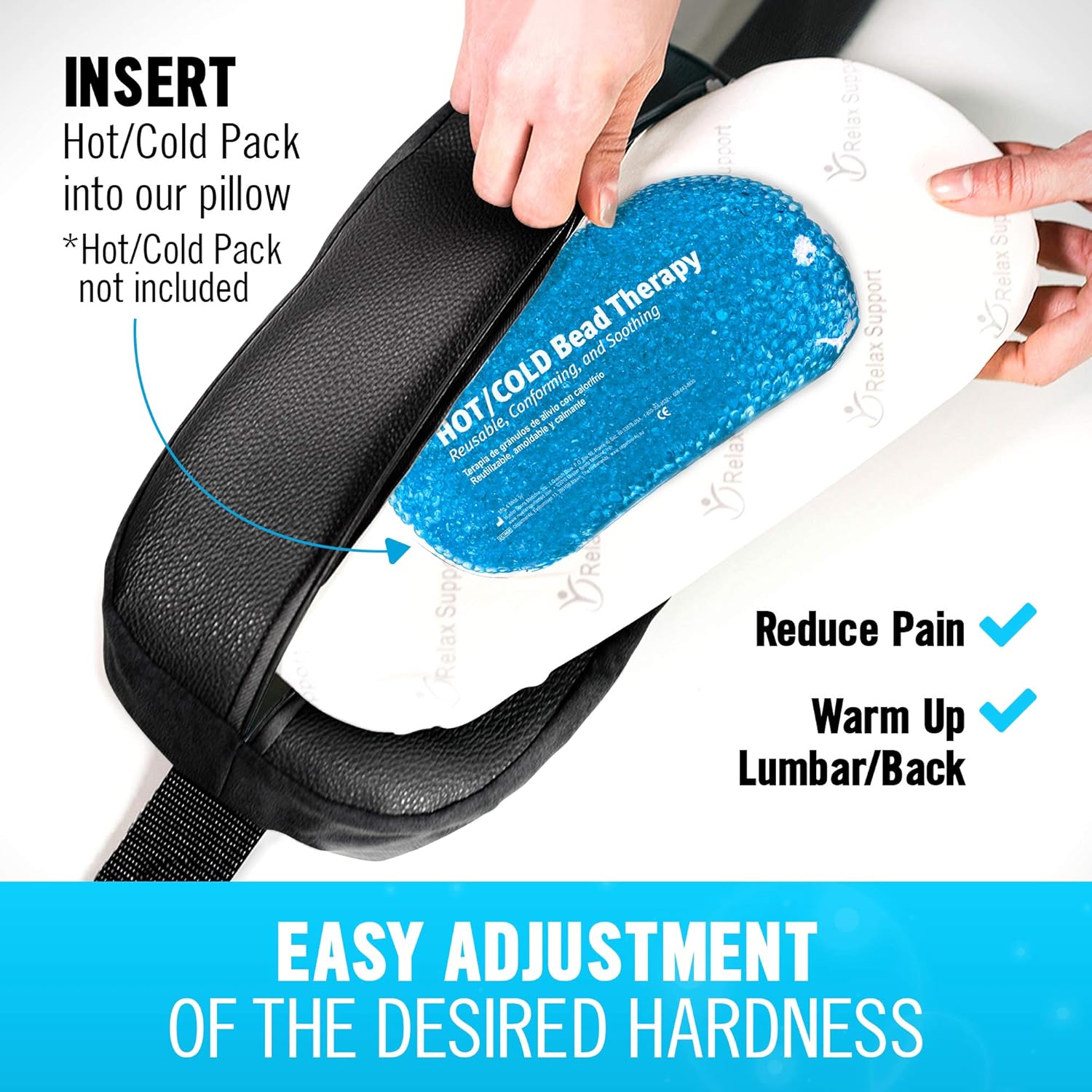 Car Seat Lumbar Roll Support Pillow RS5 by RELAX SUPPORT Lower Back Support Cushion Driving Posture Corrector Adjustable Pillow w/Multiple Inserts for 6 Customized Firmness Levels for a Pain Free Back: Health & Personal Care