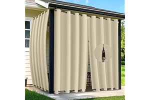 Arfntevss Outdoor Curtains for Patio Waterproof 2 Panels Blackout Curtains 84 inch Long with Zipper Top & Bottom Grommet Sun Blocking Outdoor Privacy Drape for Gazebo Porch Pergola (54x84, Beige)