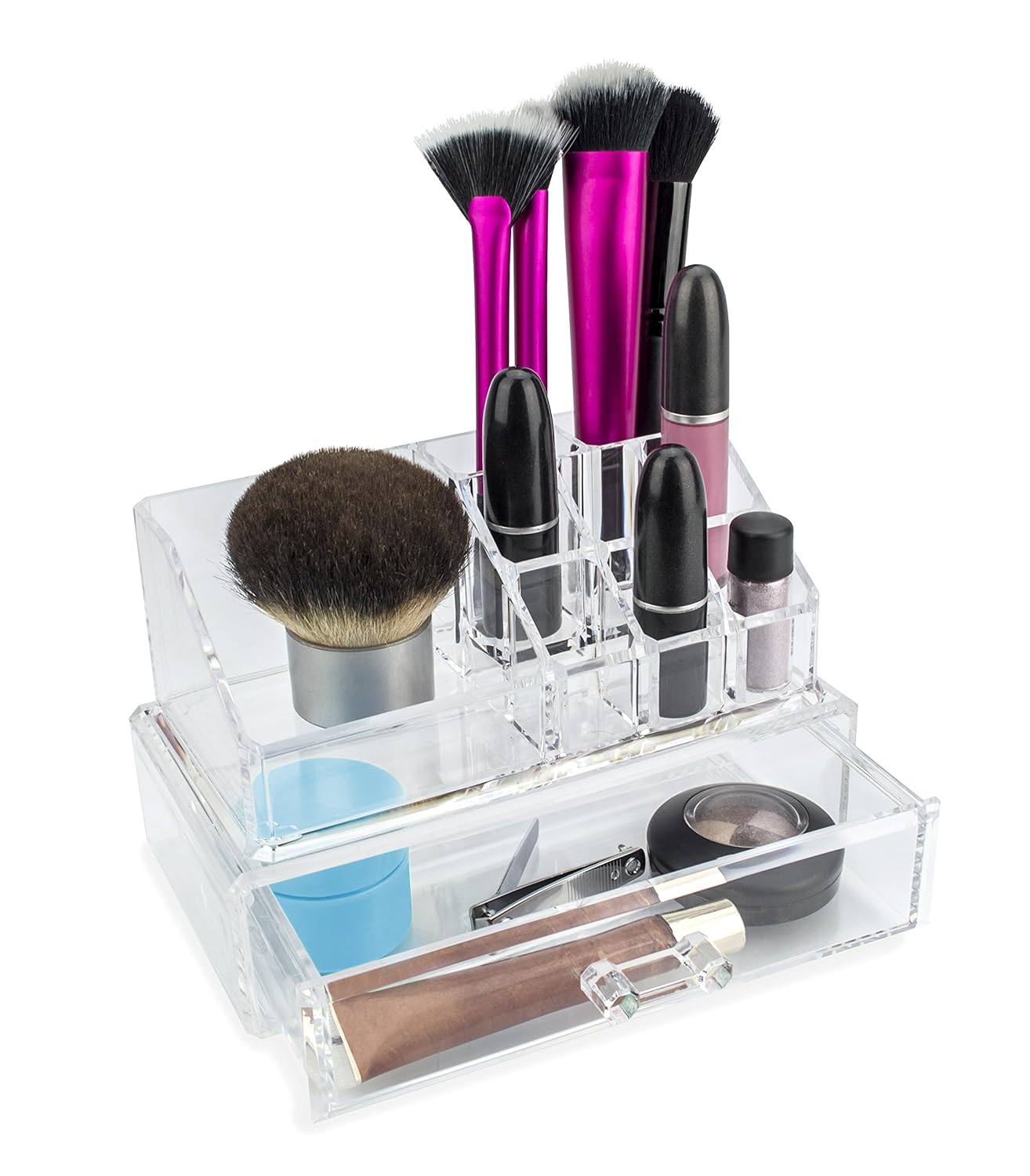ARTISTIC HOME Makeup Organizer Tray, Holder For Skin Care, Lotion, Nail & Cosmetic Products Great For Desk, Countertop, Vanity, Bathroom & Dressers Clear Acrylic Storage Caddy