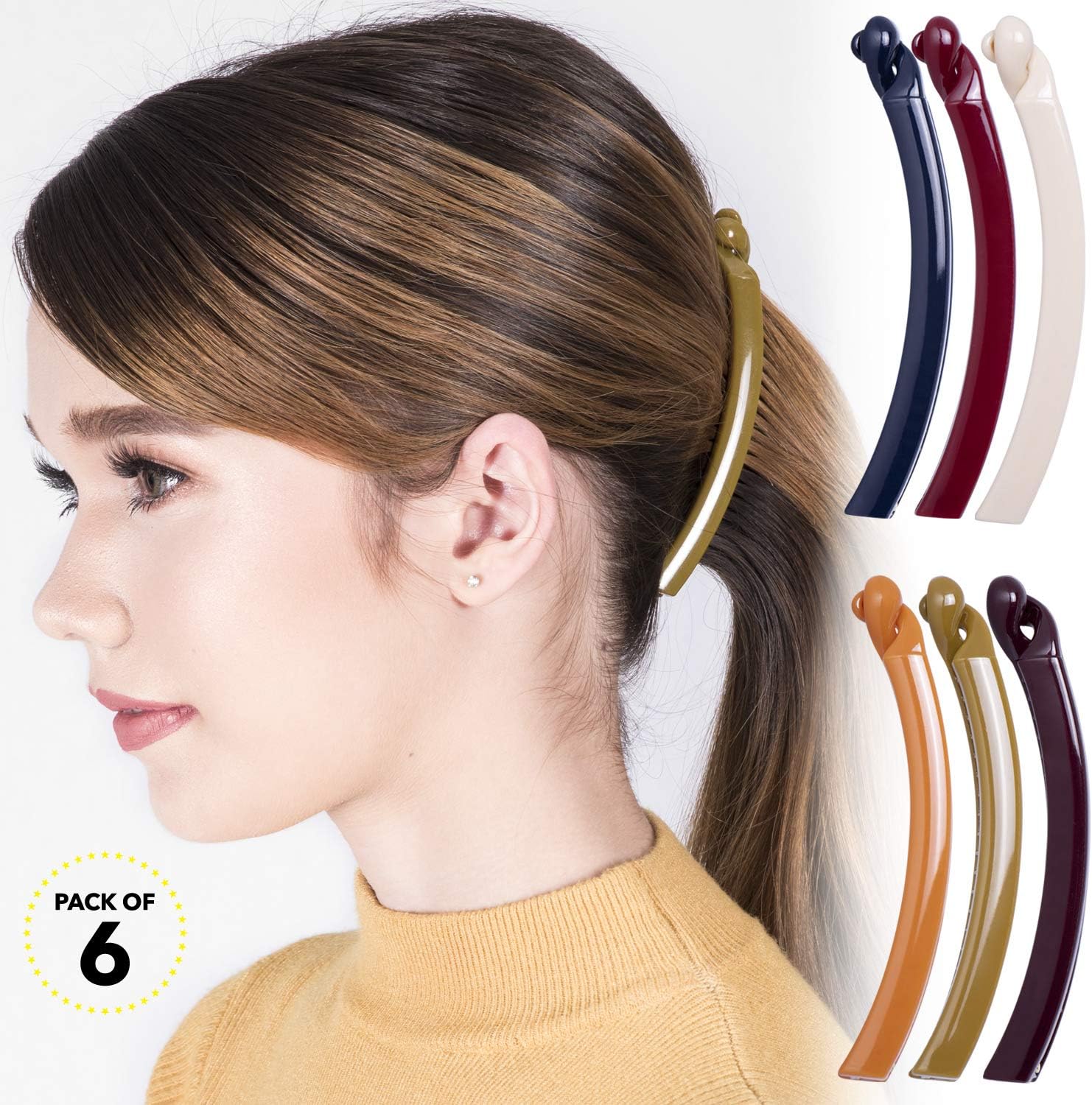 RC ROCHE ORNAMENT 6 Pcs Womens Thin Banana Ponytail Maker Holder Cute Secure Grip Hair No Slip Girls Ladies Beauty Fashion Accessory Clamp Clasp Clip