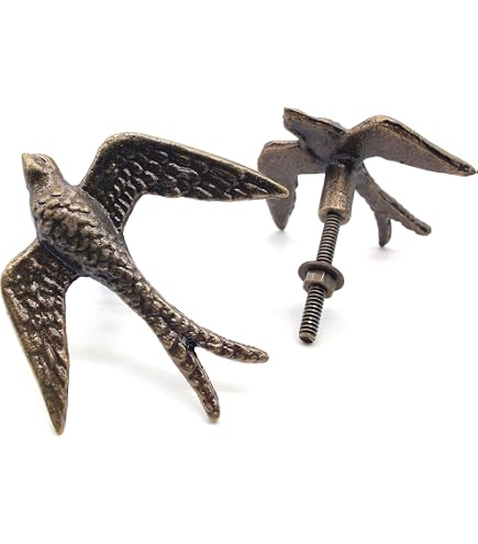 Set Of 4 Bird Shape Cabinet Knobs - Zinc Alloy, Antique Silver, For Drawers & Doors