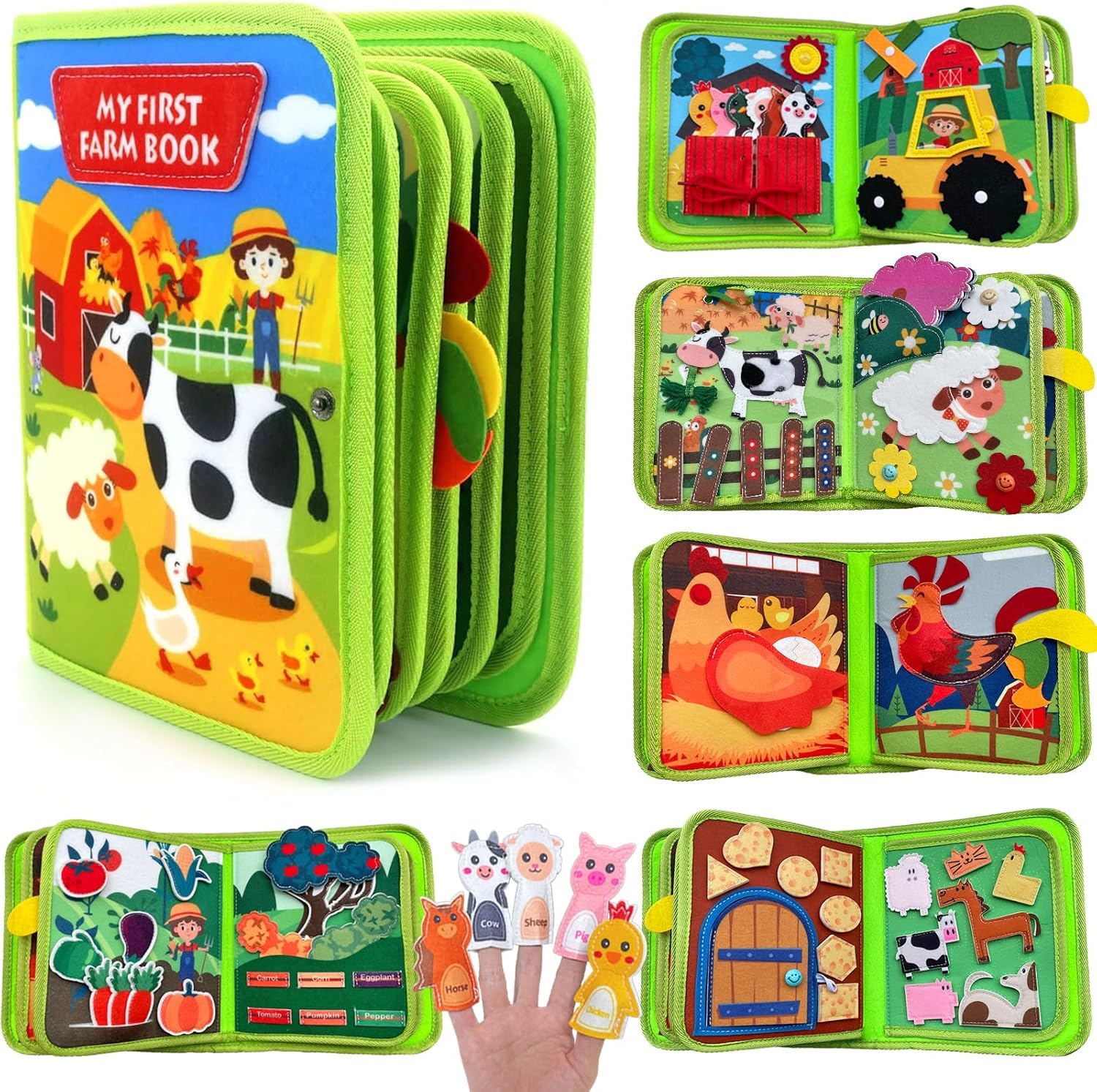 GIOTUK Montessori Felt Quiet Book for Toddlers – Farm Theme Busy Board for 1 2 3 Year Old Kids, Soft Montessori Educational Sensory Toy, Preschool Activity Book for Early Learning & Travel (24×24cm)