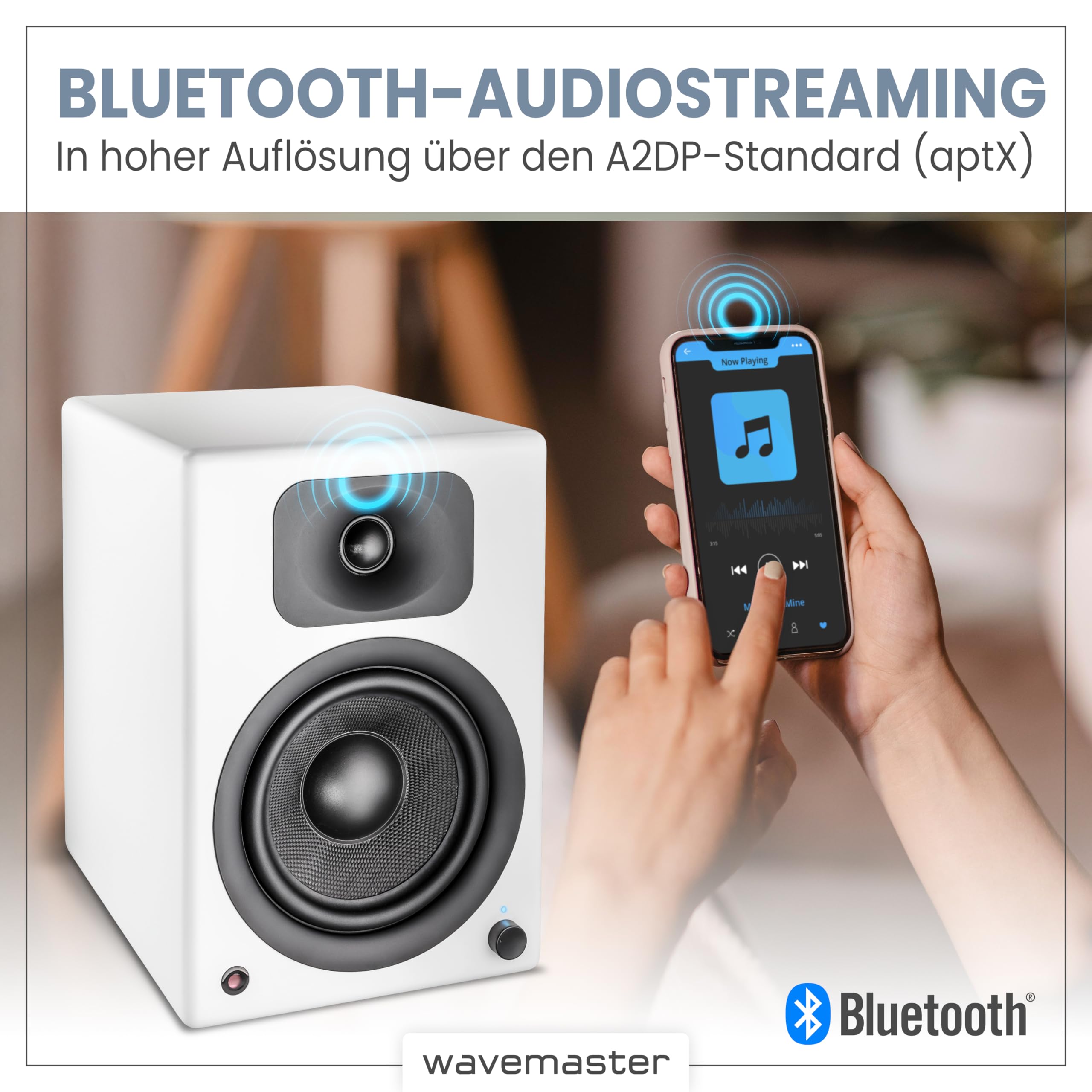 Wavemaster TWO PRO white – Regallautsprecher-System (110 Watt) mit Bluetooth-Streaming, digitalen Anschlüssen und IR-Fernbedienung Aktiv-Boxen Nutzung für TV/Tablet/Smartphone, mattweiß (66351) 8