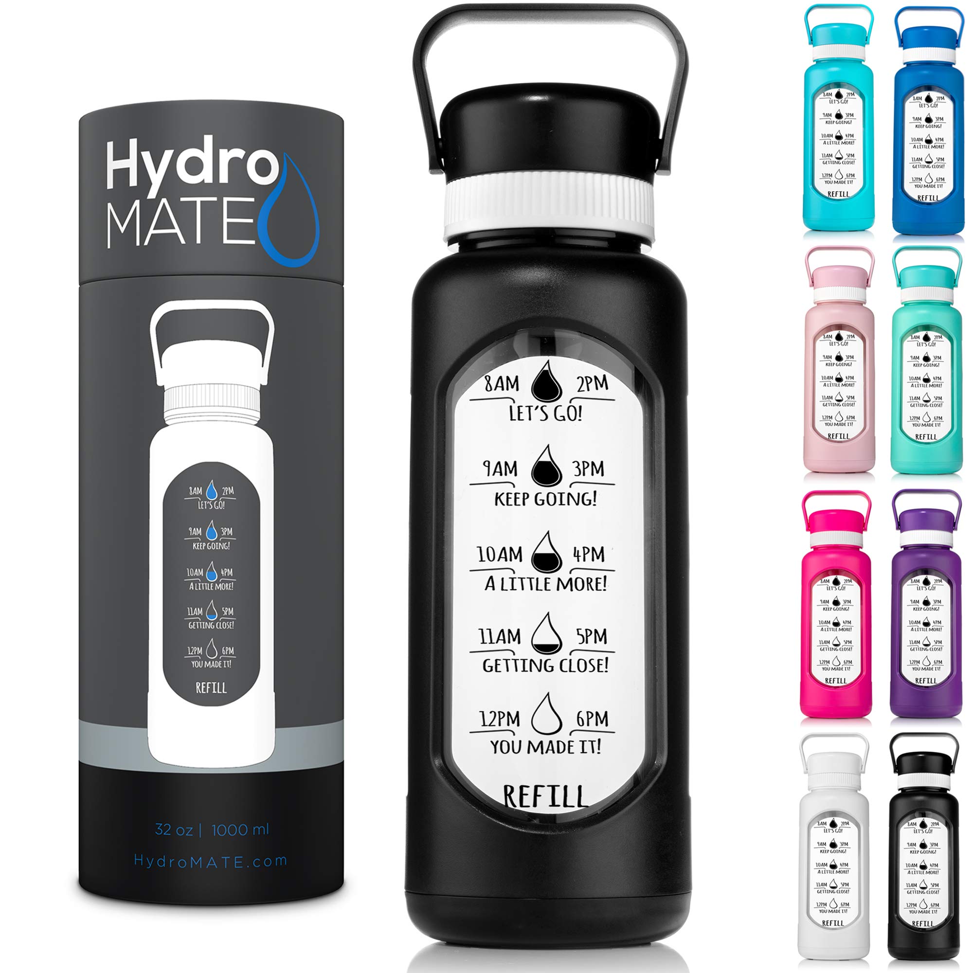 buy-hydromate-1-liter-glass-water-bottle-with-time-markers-to-track