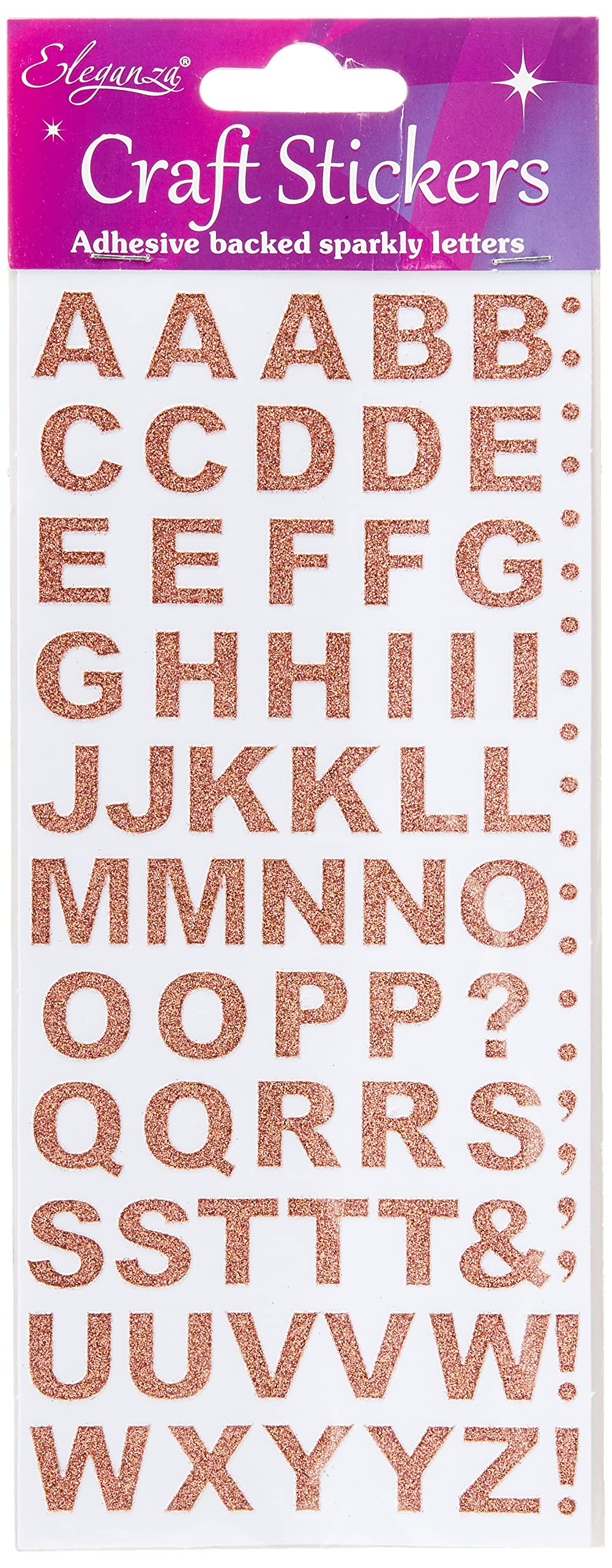 Eleganza OA027265 Bold Alphabet Letter Glitter Craft Stickers - Rose Gold Self Adhesive