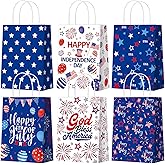 Sinload 24 Pcs Patriotic 4th of July Gift Bags with Handle American Flag Party Favor Bags Memorial Day Treat Goodie Boxes for Independence Day Veterans Red White and Blue Party Supplies