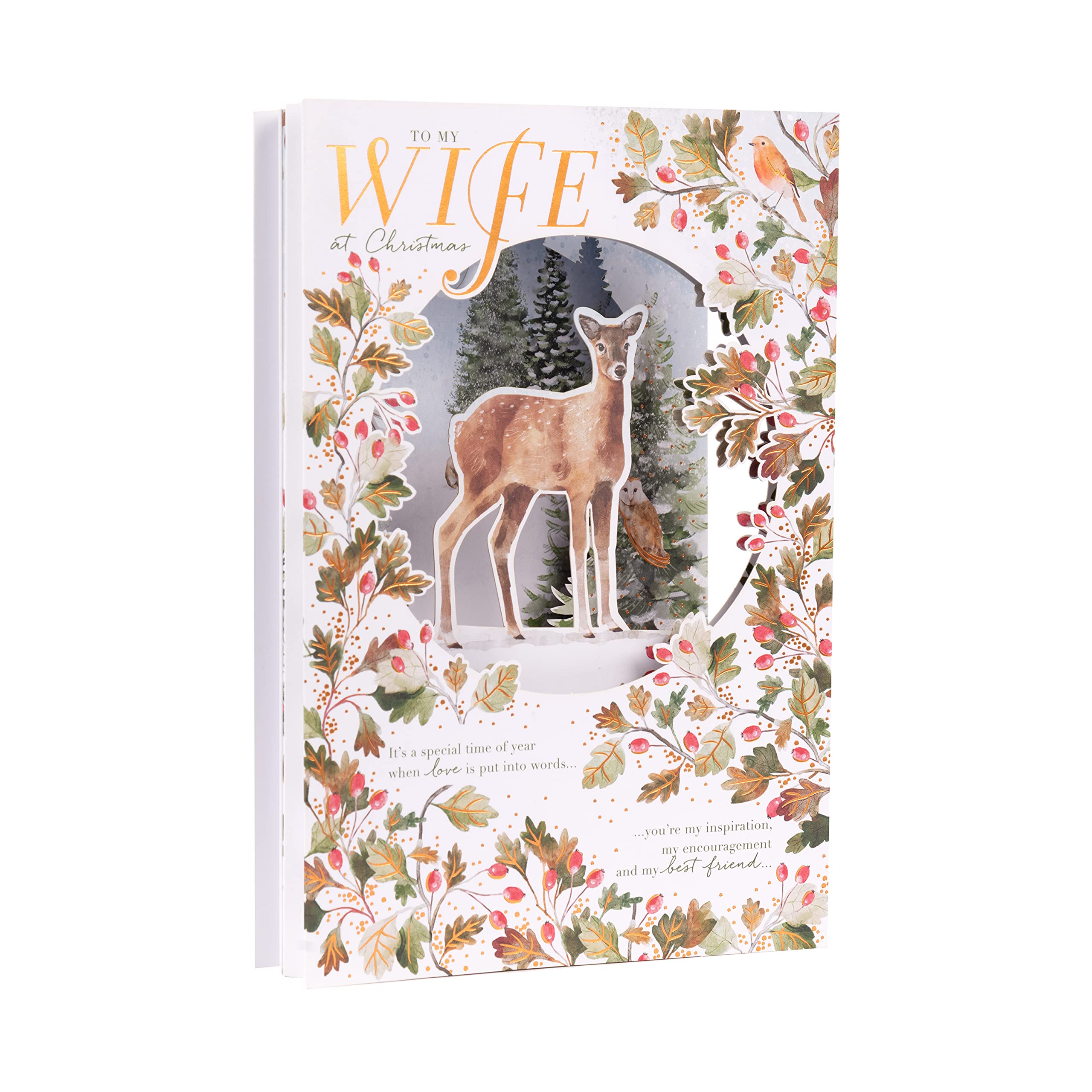 Hallmark Christmas Card for Wife - Traditional 3D Woodland Scene Design