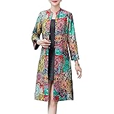 Bitablue Women's Abstract Flowers Tri-button Crinkled Reversible Chinese Jacket