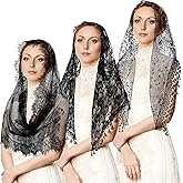 JATEBI 3 Pcs Retro Lace Catholic Veil Triangle Rectangular Mantilla Latin Mass Veil Head Covering Lace Shawl