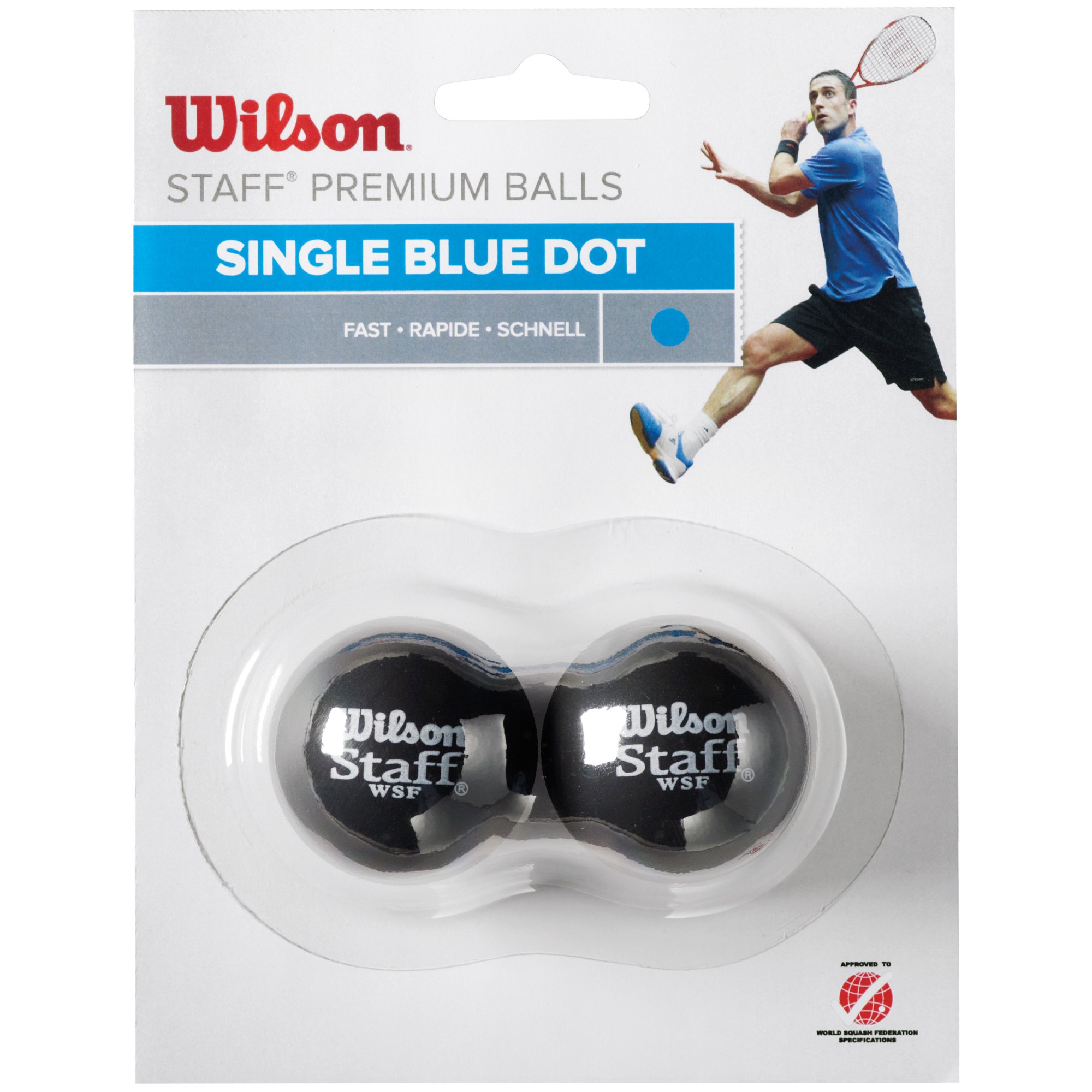 Wilson Staff Squash Balls Fast (Professionals), Black (Blue Dot), Pack of 2