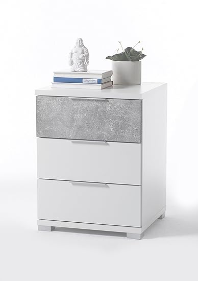 Stella Trading Universal Nachtkommode, Holz, WEIß/Beton, 42 x 46 x 61 cm