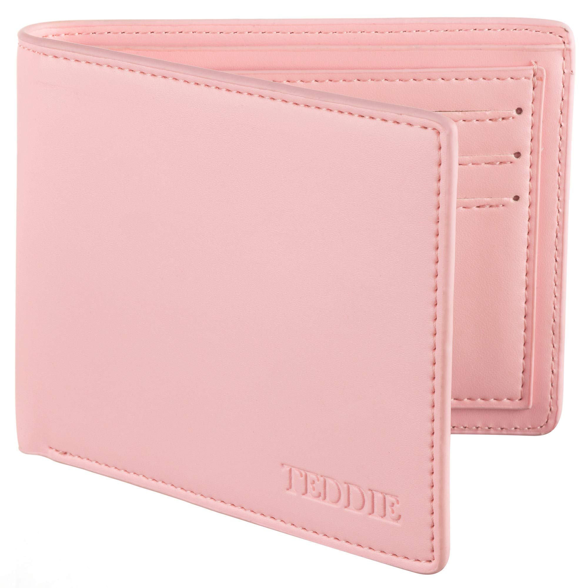 Teddie London Wallet | Non Leather PU Slim Unique Bifold Colourful Men Women Wallet with ID Window and Card Slot Pink Gift Boxed