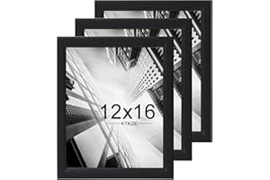 KTKDE 12x16 Picture Frame Set of 3,Black Wooded Shatter Resistant Glass, Vertical & Horizontal Wall Hanging for Wall Display,Studio Gallery Photo Frame for Photos, Posters & Art Prints