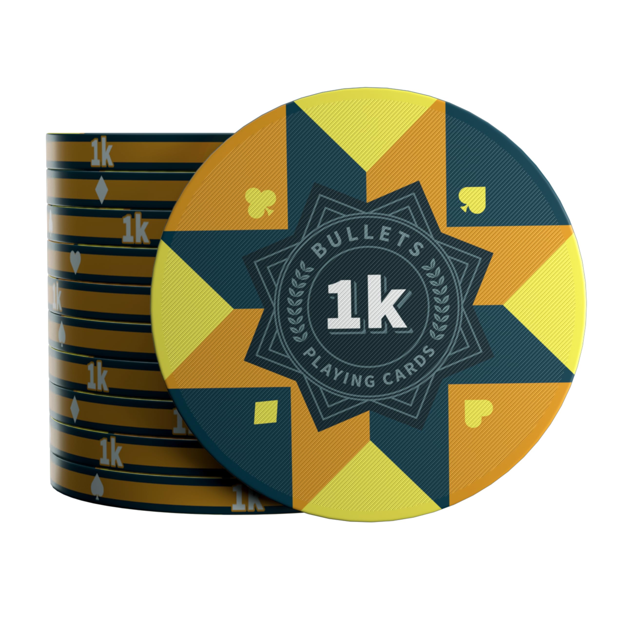 Bullets Playing Cards, Ceramic Poker Chips Paulie with Values, Pack of 25 (Yellow, 1K)
