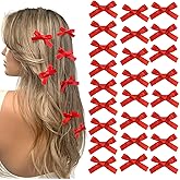 25PCS Red Mini Bows Ribbon Clips,2'' Tiny White Bow Barrettes,Hair Bow Satin Hair Ribbon for Women & Girls' Hair Accessories