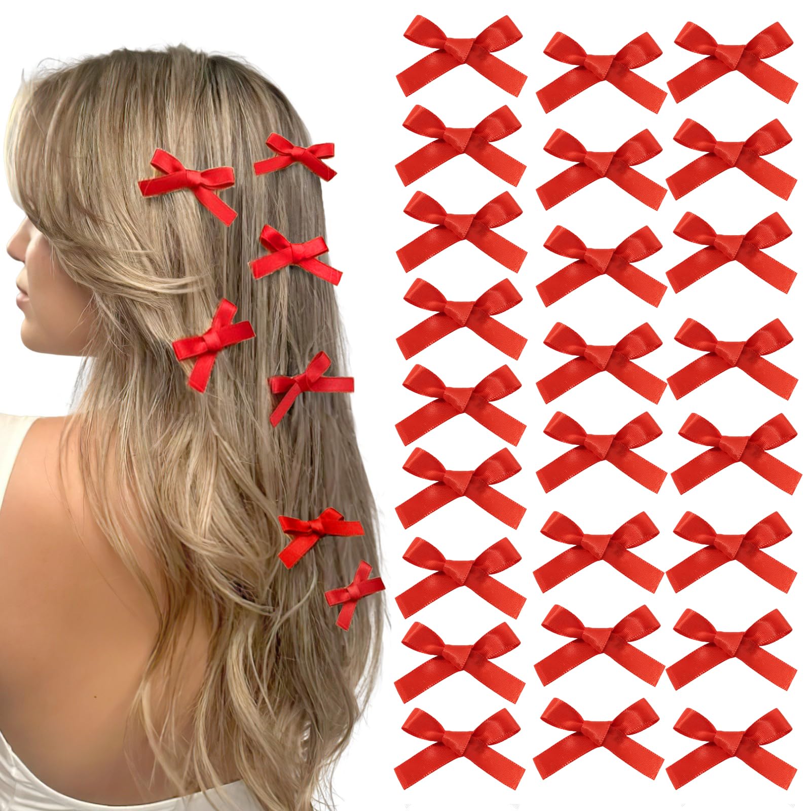 Photo 1 of 25PCS Red Mini Bows Ribbon Clips,2'' Tiny White Bow Barrettes,Hair Bow Satin Hair Ribbon for Women & Girls' Hair Accessories