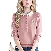 DOVWOER Womens Polo Neck Layered Look Sweater Button up 2 in 1 Knit Pullover Tops