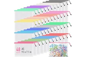 Umriox 48pcs Small Zipper Pouch, Mesh Bags with Zipper, 9.5" x 7.1"/A5 Size 16 Color Pencil Pouches, Storage Bags for Puzzles, Office and Travel Supplies