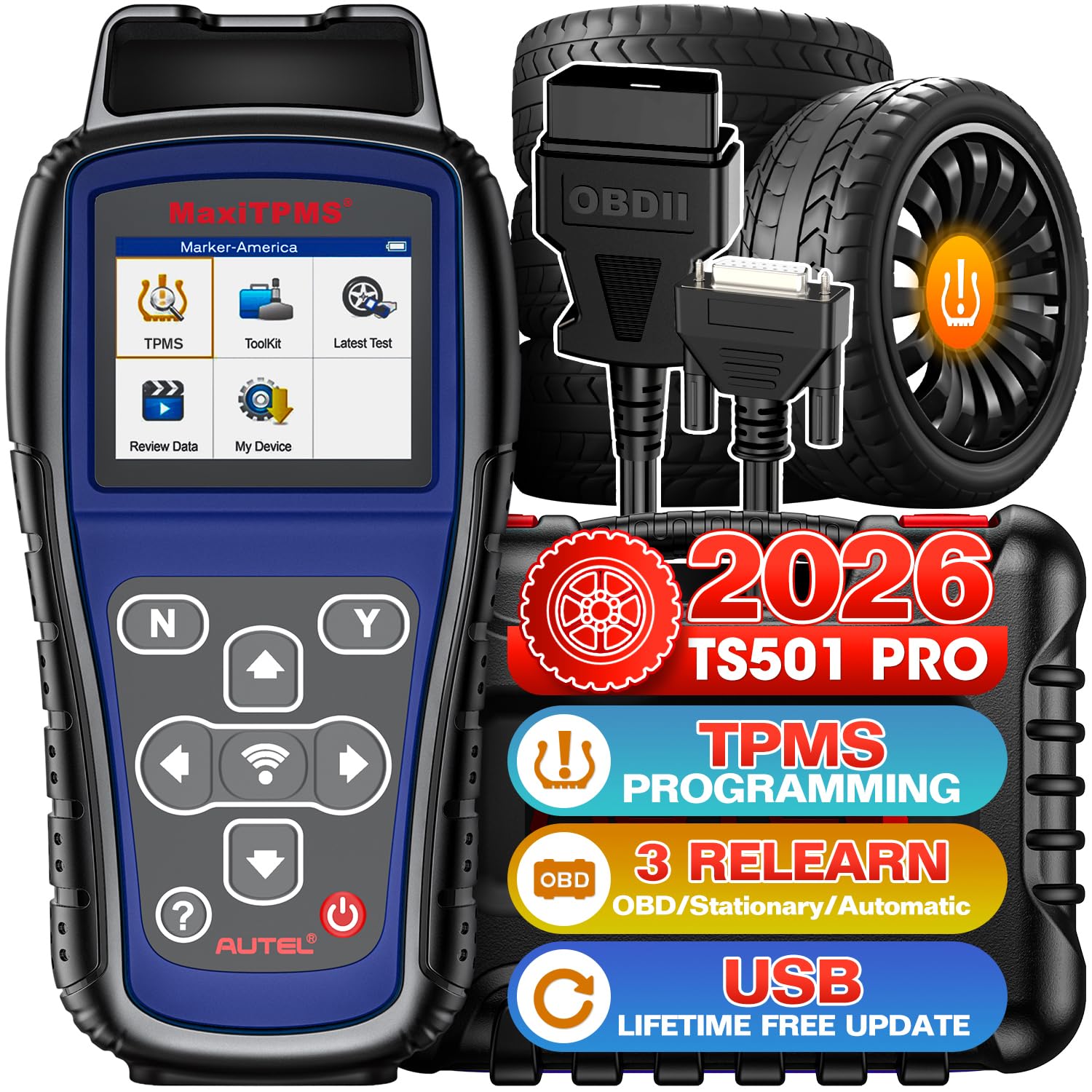 Autel MaxiTPMS TS501 PRO TPMS Relearn Tool: 2026 Up of TS501 TS408S, Same as TS508 TS508WF, Activate Relearn 99% Brand Sensors, Program MX-Sensors 315/433MHz, TPMS Reset/Diagnosis Read/Clear TPMS DTCs