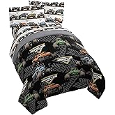 Jay Franco Monster Jam Tracks 5 Piece Full Bed Set - Includes Comforter & Sheet Set - Bedding Features Grave Digger &,Megalodon - Super Soft Fade Resistant Microfiber (Official Monster Jam Product)