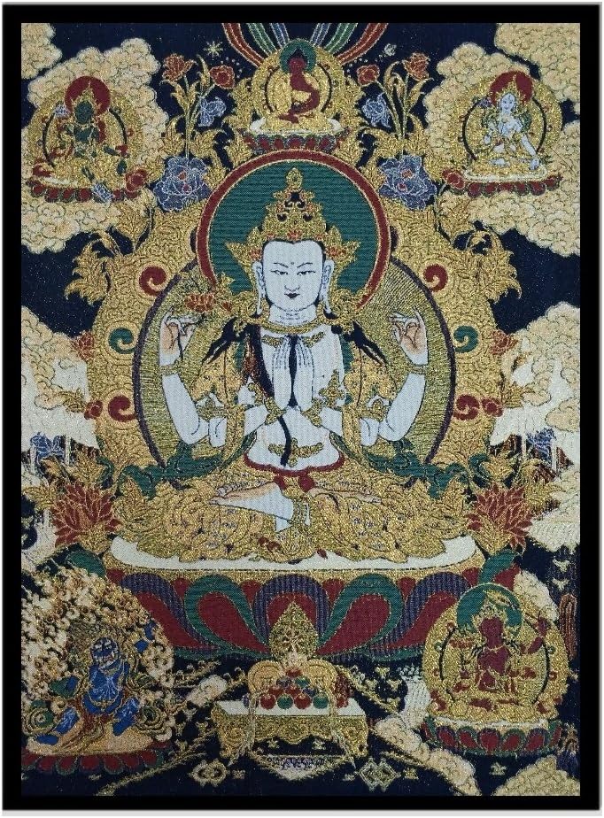 Four Hands Kuanyin Chinesesilkarts Master Brocade Artworks Buddha Figurine Painting Wall Art Decor 16x24inches Tibetan Thangka