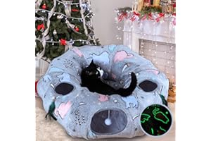 FORMYCATIE Cat Tunnel Bed,Cat Toys for Indoor,Donut Tunnel with Soft Central Couch,Collapsible Peekaboo Cave with Kitty Toy Set（Luminous）