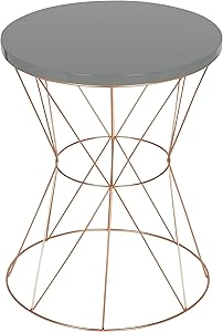 Kate and Laurel Mendel Round Metal End Table, Gray Top with Rose Gold Base