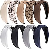 Funtopia Headbands for Women, 9pcs Fashion Knotted Headband Leopard Print Knot Hairband, Cute Wide Headbands for Women Girls Hair Accessories Set(Brown Black White)