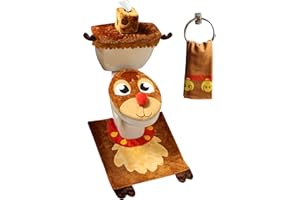 JOYIN 5 Pieces Christmas Theme Bathroom Decoration Set w/Toilet Seat Cover, Rugs, Tank Cover, Toilet Paper Box Cover and Santa Towel for Xmas Indoor Décor, Party Favors (Reindeer)