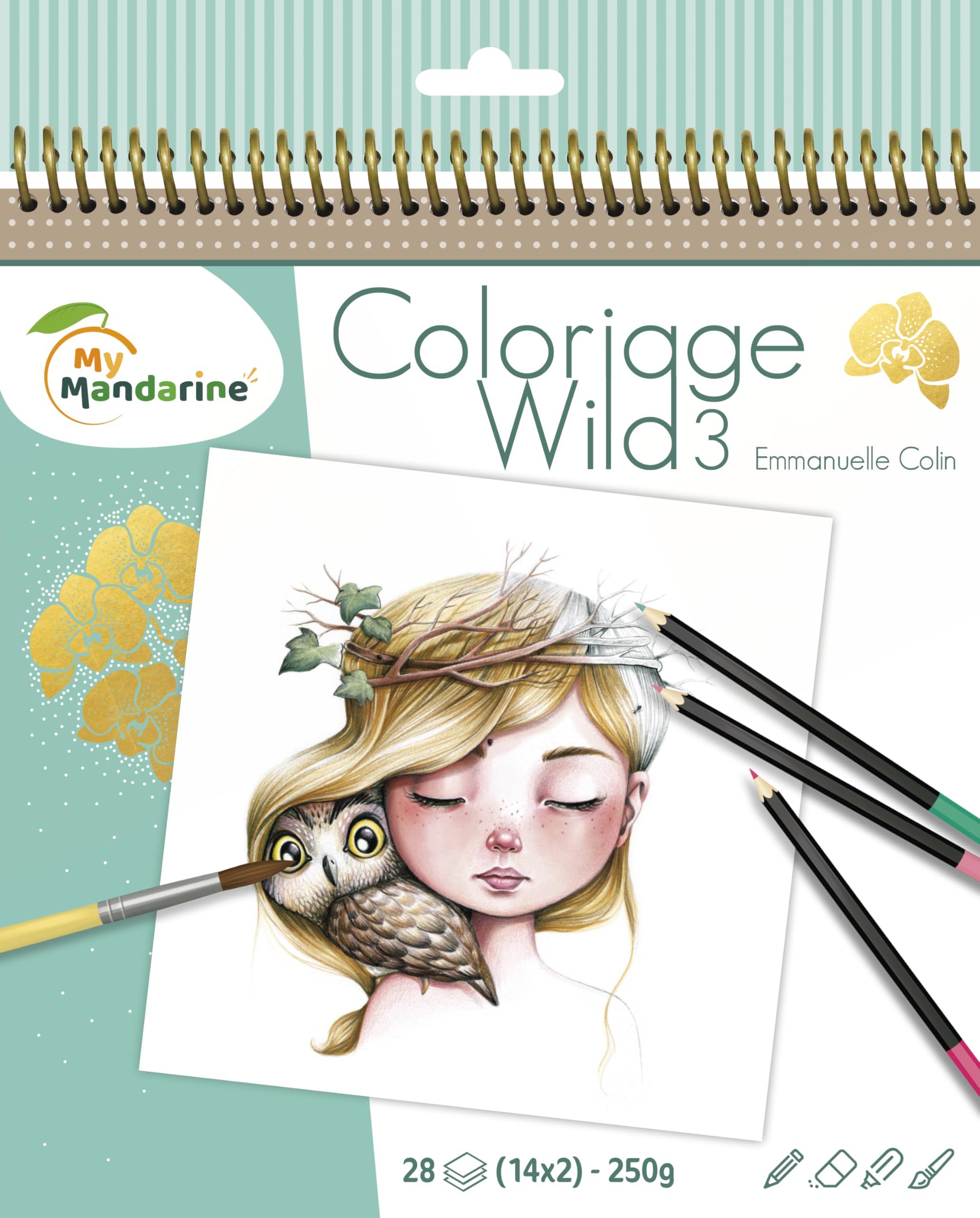 Avenue Mandarine - Ref GY077C - Coloriage Wild No. 3 - Adult Colouring Book Featuring Artwork from Emmanuelle Colin - 20cm x 20cm, 28 Sheets, 14 Designs, 250gsm Drawing Paper