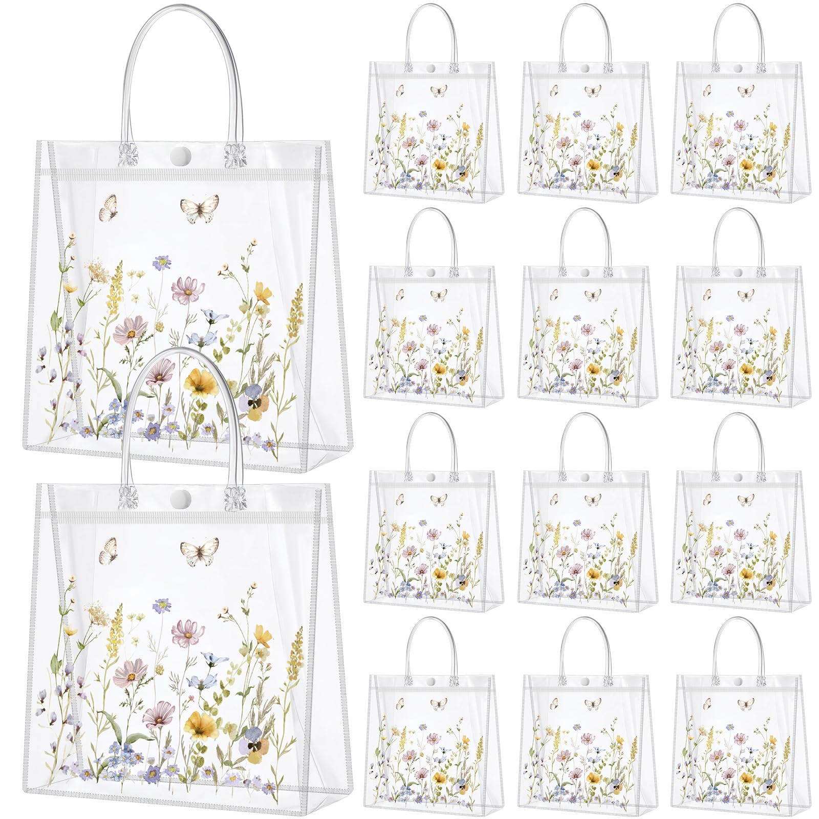 Photo 1 of Kacctyen 24 Pcs Wildflower Gift Bags Wildflower Theme Clear PVC Bags with Handles Flower Party Favors for Wedding Birthday Baby Shower Party Supplies Return Gift Wrap Totes for Guests