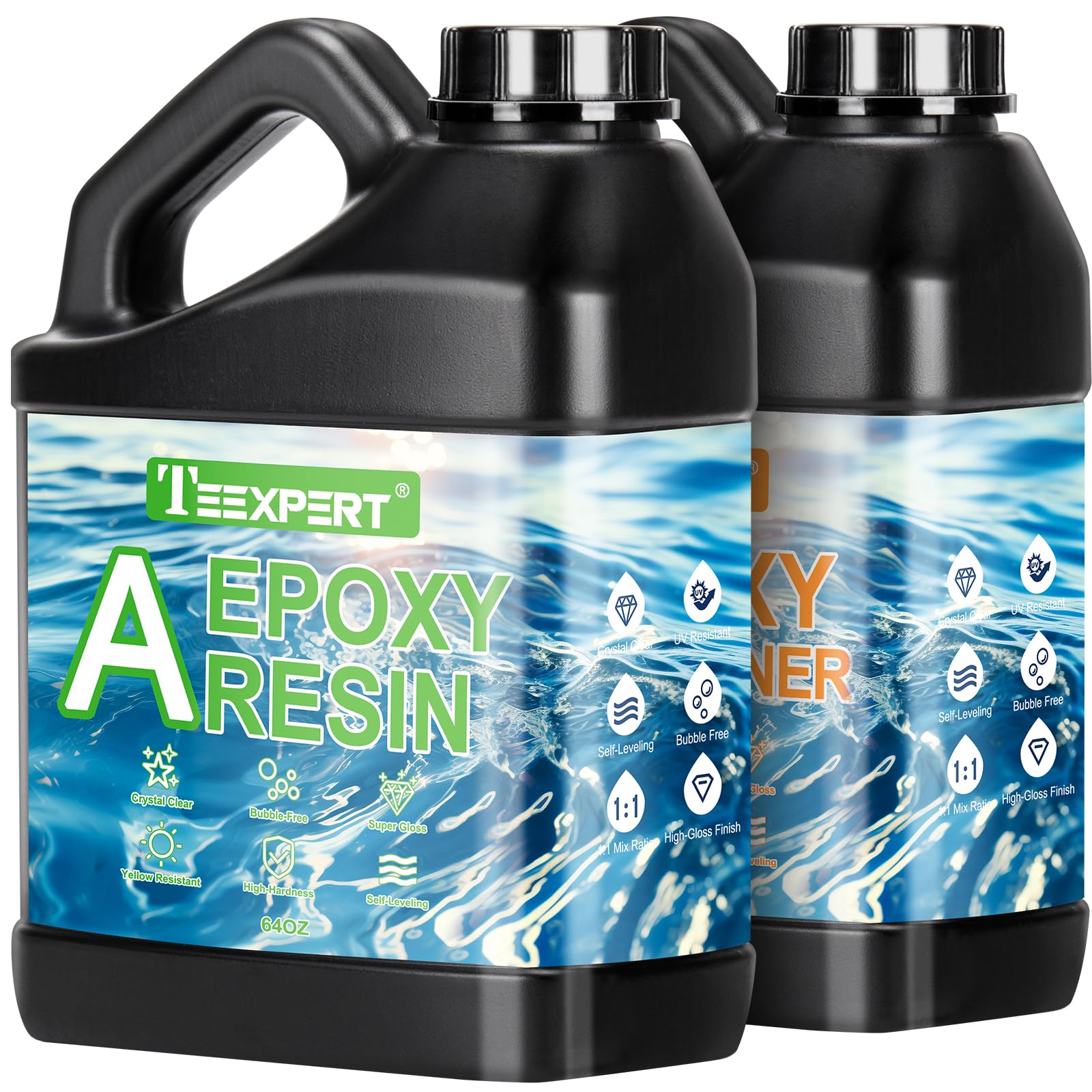 Teexpert 1Gallon High Gloss Epoxy Resin Kit, Upgraded Clear Self-leveling Bubbles-Free Resin Epoxy, 1:1 Mix Casting and Coating Resin for Jewelry, Mold, Home Decor, Coaster, Ornament, DIY Crafts