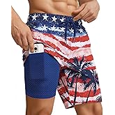 Yufawow 9 Inch Men Swim Trunks with Compression Breathable Liner Quick Dry Zipper Pockets for Water Beach Travel Cruise
