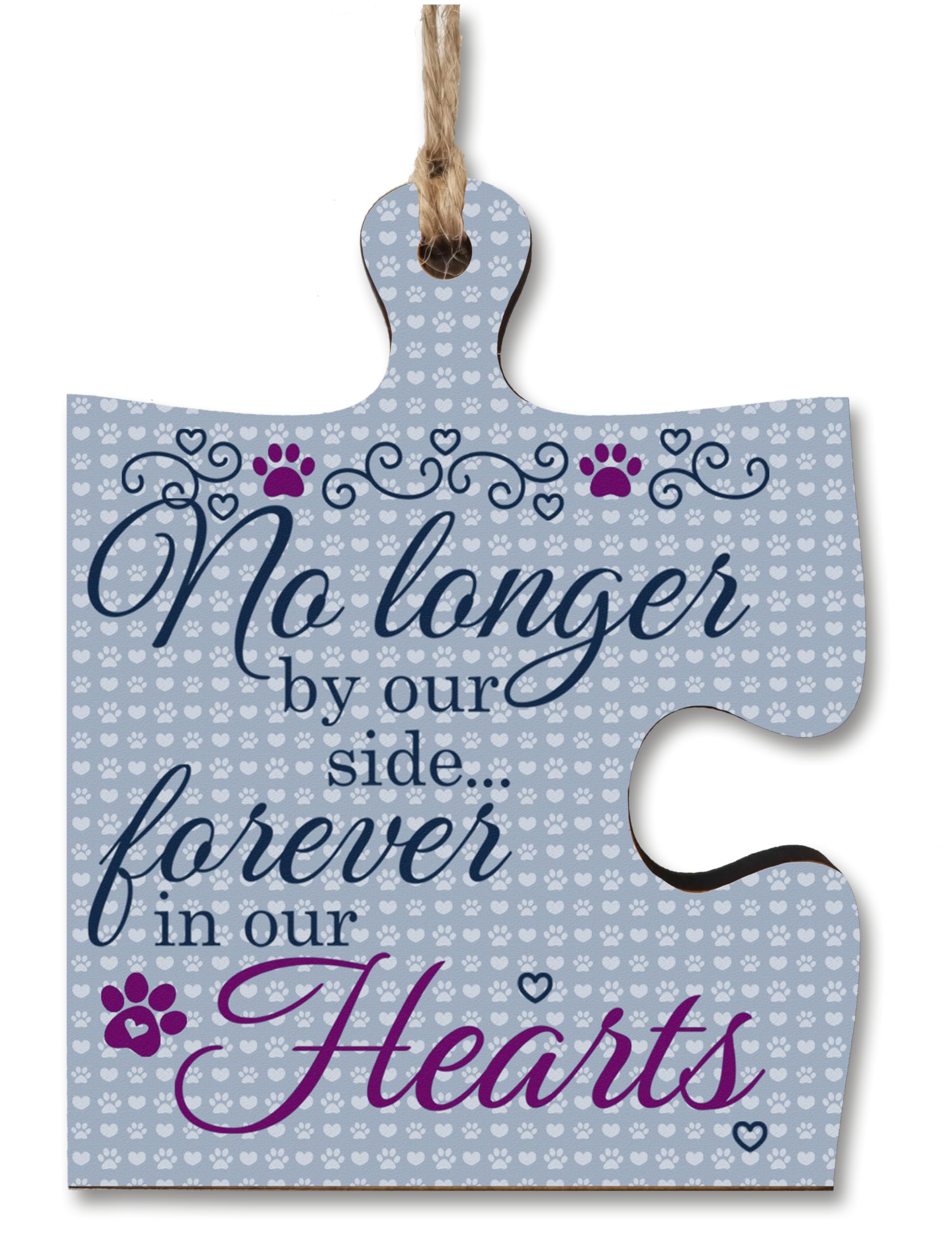 The Plum Penguin Hanging Jigsaw Puzzle Piece No longer By Our Side Forever Hearts Pet Loss Remembrance Sign Ornament