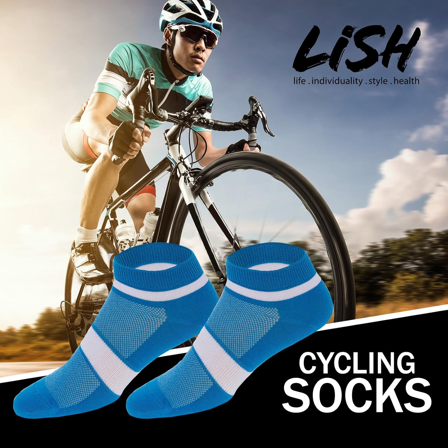 Lish Mens Ankle Length Cycling Socks 3 Pack Performance Socks