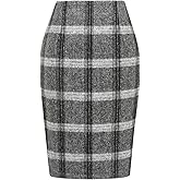 IDEALSANXUN Plaid Skirts for Women Fall Winter Knee Length Pencil Wool Skirt with Slit