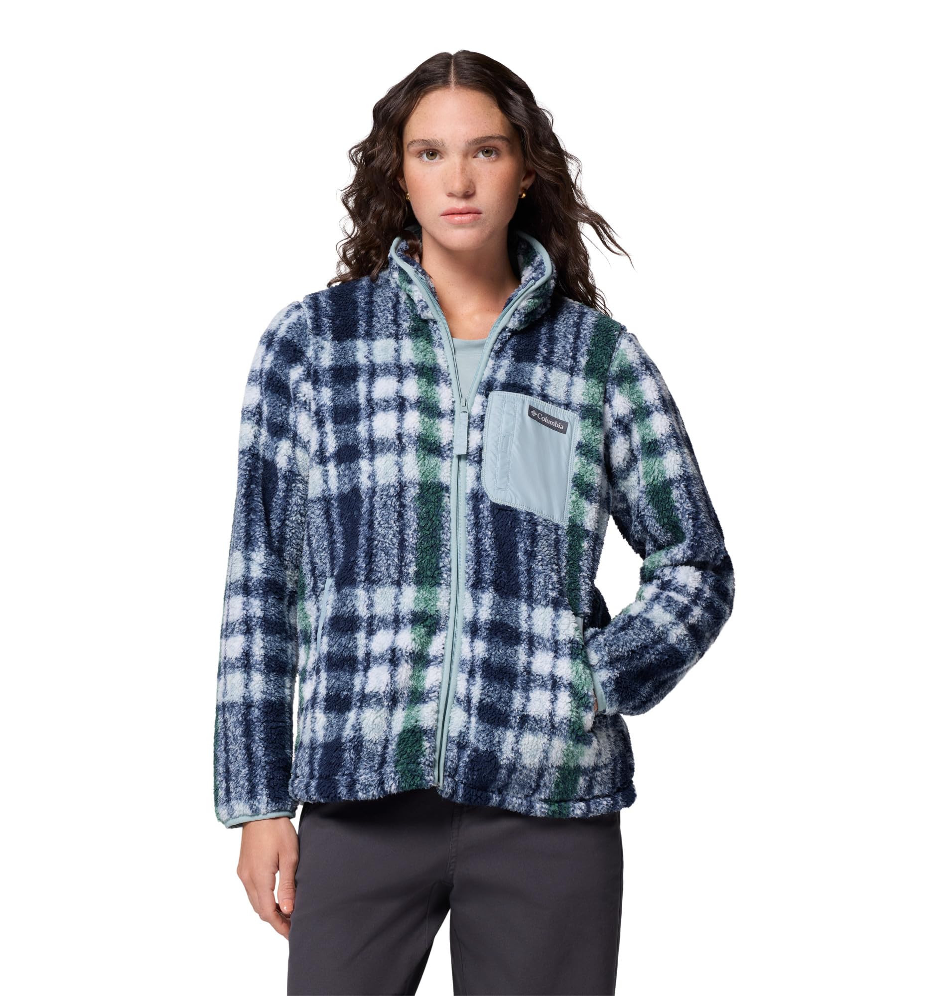 Columbia Womens West Bend Print Full Zip II, Crushed Blue Herringplaid, Medium