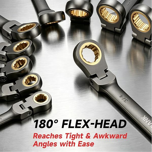 WOBANK 22-PIECE RATCHETING WRENCH SET, FLEX HEAD COMBINATION WRENCHES SET WITH ORGANIZER BOX, METRIC 8-19MM AND SAE 1/4″ TO 3/4″ SIZE, 12 POINTS 72-TEETH, NICKEL PLATING
